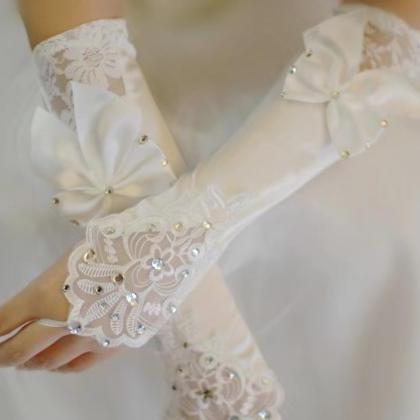 Wedding Gloves, Bride Gloves Finger Bow Gloves,..