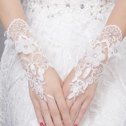 Bride Wedding Gloves, Lace Lace Back Hook Finger..