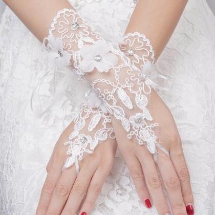 Bride Wedding Gloves, Lace Lace Back Hook Finger..