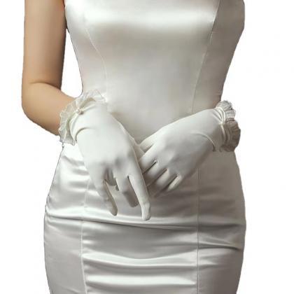 Bridal Dress Gloves, Short Tulle Pearl White..