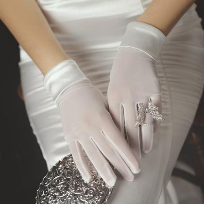 , Bridal Dress Gloves, Stretch Satin Simple Gloves