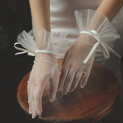 Bride Wedding Gloves, Wedding Gauze Bow Elegant,..