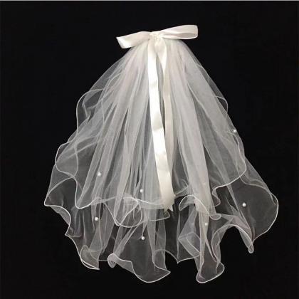 Bridal Veil, 4 Layers Of Pearl Wave Bouffant Veil,..