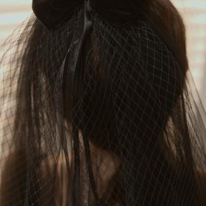 Black Gauze Bowknot Headdress Veil, Web Celebrity..
