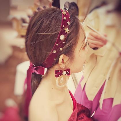 Bride Headdress, Wine Red Headband, Simple Fairy..