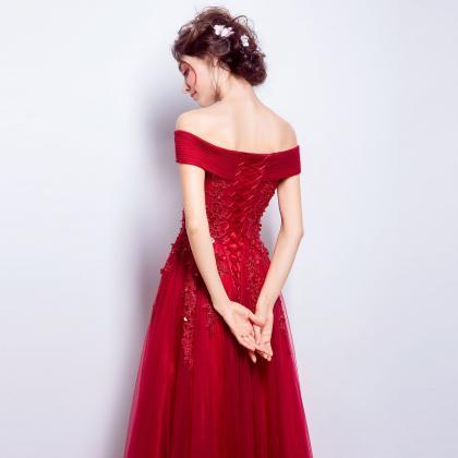 Atmosphere, Red Lace Wedding Dress, Off Shoulder..