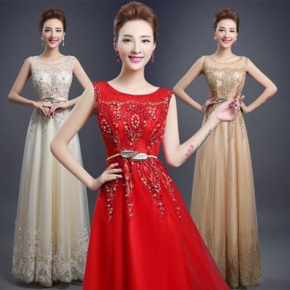 Sleeveless Prom Gowns ,lace Bridesmaid Dresses,..