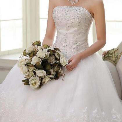 Lace Nail Bead Wedding Dress, Strapless Wedding..