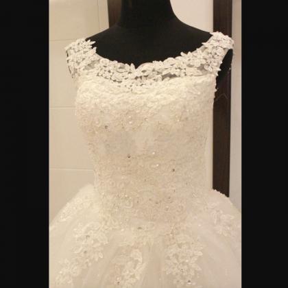Hand Embroidered Lace Wedding Dress, Simple Bridal..