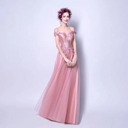Elegant,candy Pink Prom Dress,off Shoulder..