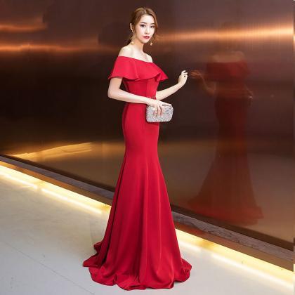 Red Wedding Dress, Off Shoulder Evening Dress,..