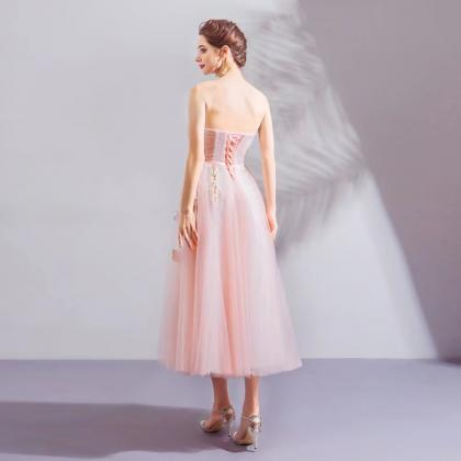 Pink Lace Midi Dress, Short Floral Wedding..