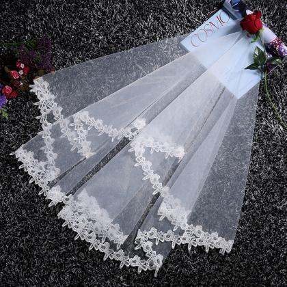 Single Veil, Wedding Veil, Simple Embroidered..