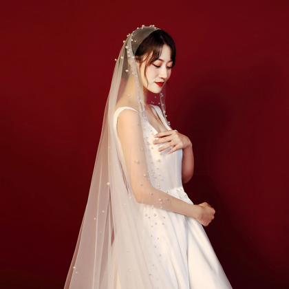 Bridal Veil, Simple, Long Style Big Tail Veil,..