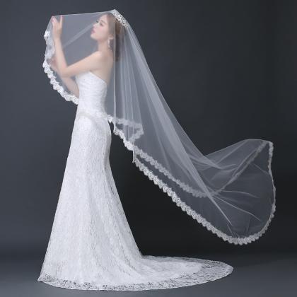 Bride Long Lace Veil, 3 Meters, Super Fairy..