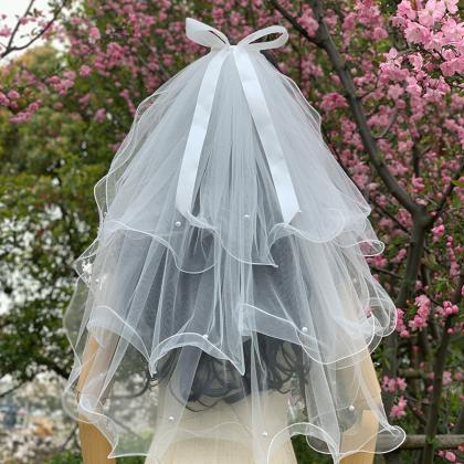 Bride Bowknot Bouffant Veil, Multi-layer Wedding..