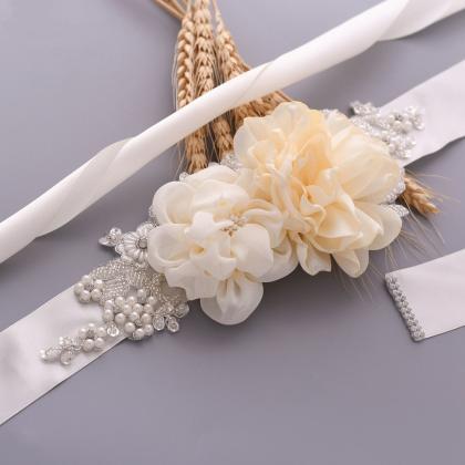 Beautiful Flower Pearl Wedding Waist Seal, Sen Tie..