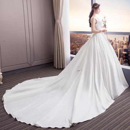 Simple Bridal Dress, White U-neck Wedding Dress,..