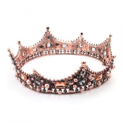 Bride Tiara, Retro Round Crown, Baroque Crystal..