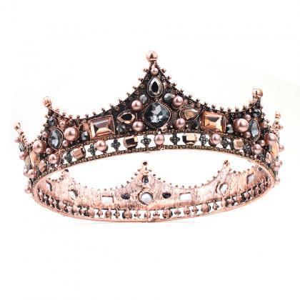 Bride Tiara, Retro Round Crown, Baroque Crystal..