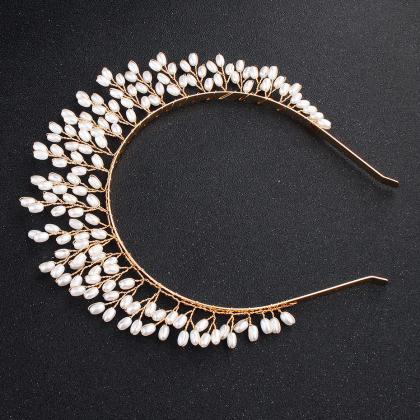 Expansive Pearl Erection Tiara, Handmade, Bride..