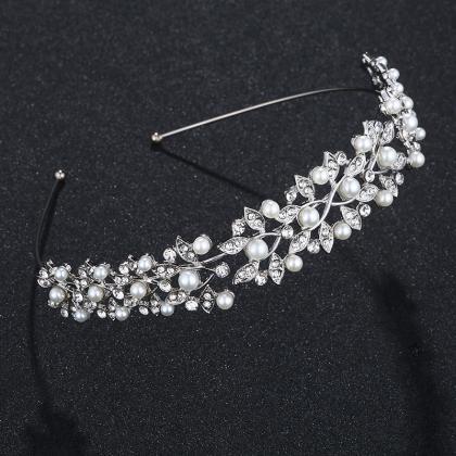 Bridal Tiara, Wedding Diamond And Pearl Hair..