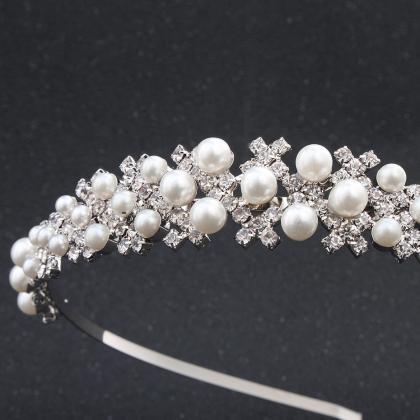 Bridal Tiara, High Quality Pearl Diamond Headband..