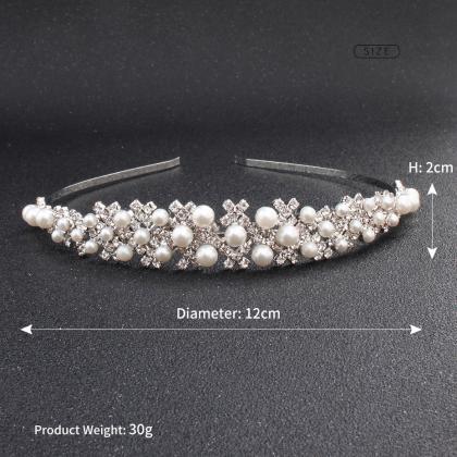 Bridal Tiara, High Quality Pearl Diamond Headband..