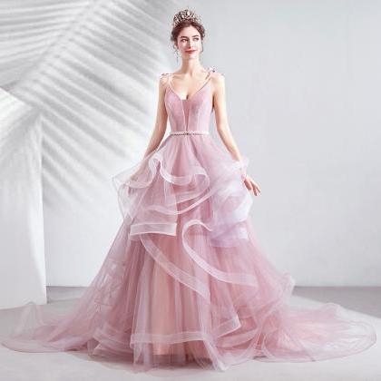 Sweet Macaron Pink Bridal Gown, Spaghetti Strap..