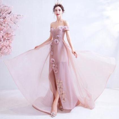 Pink Bridal Dress, Split Wedding Gown, Off..
