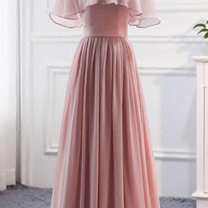 Pink, Long Chiffon Dress, Wedding Party Dresses,..