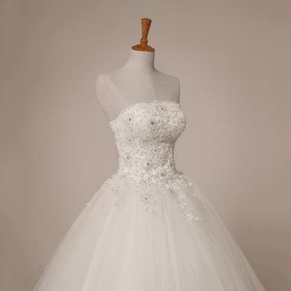 Strapless Bridal Dress, White Lace Simple Wedding..