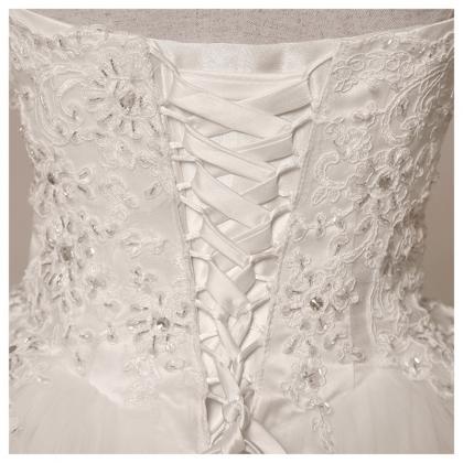 Strapless Bridal Dress, White Lace Simple Wedding..