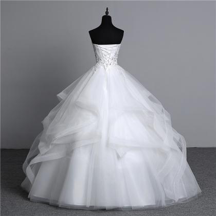 White Wedding Dresses Plus Size Strapless Bridal..