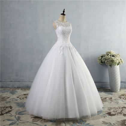 O-neck Bridal Dress, Sleeveless Bouffant Dress..