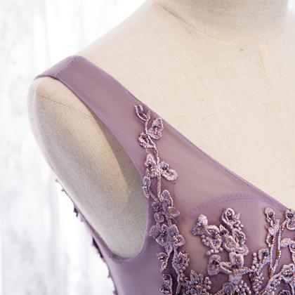 V-neck Prom Dess,purple Party Dress,elegant Prom..