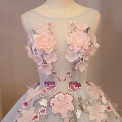 Floral Grey Dress, Sleeveless Bridesmaid Dress,..