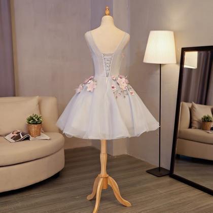 Floral Grey Dress, Sleeveless Bridesmaid Dress,..