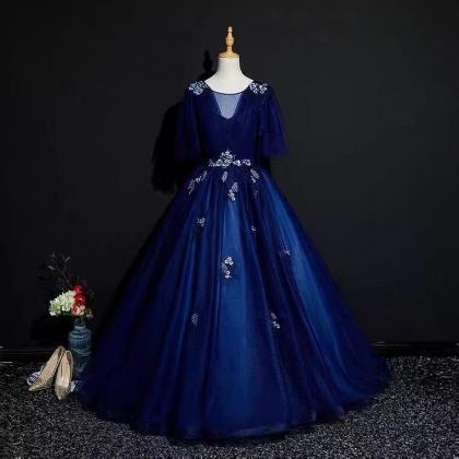 Large Size Bouffant Dress, Royal Blue Evening..