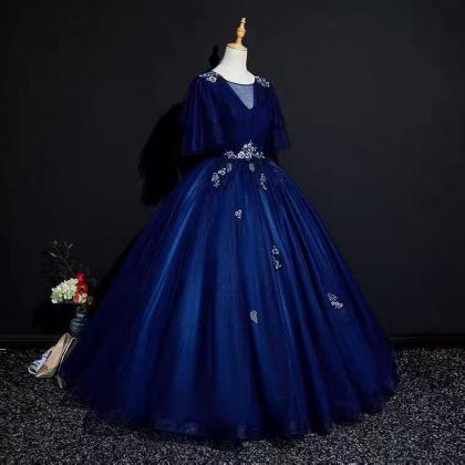 Large Size Bouffant Dress, Royal Blue Evening..