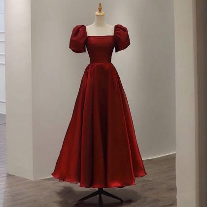 Puffy Sleeves Red Prom Dress,cute Midi..