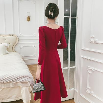 Long Sleeve Homecoming Dress,red Prom..