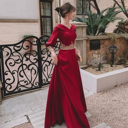 Long Sleeve Red Prom Dress,charming Formal..