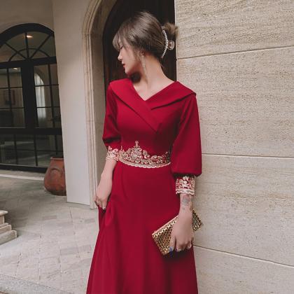 Long Sleeve Red Prom Dress,charming Formal..