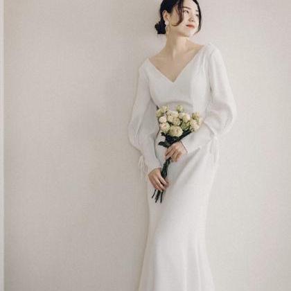 Long Sleeve Wedding Dress ,simple Bridal..