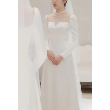 Light Satin Wedding Dress, Simple Small Trailing ,..