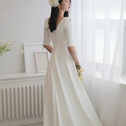 Mid-sleeve Bridal Dress,white Wedding..