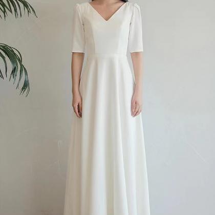 Mid-sleeve Bridal Dress,white Wedding..