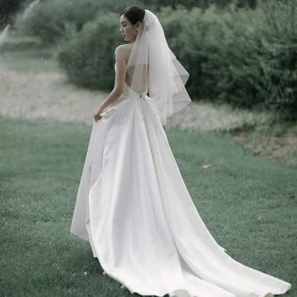 Dream Light Wedding Dress, Simple Satin Bridal..
