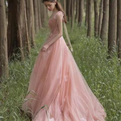 Unique,v-neck Wedding Dress,pink Bridsmaids..